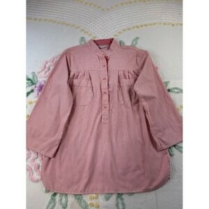 AVON FASHIONS Red White Stripe Tunic Shirt Blouse Button Up Pockets Size 11/12